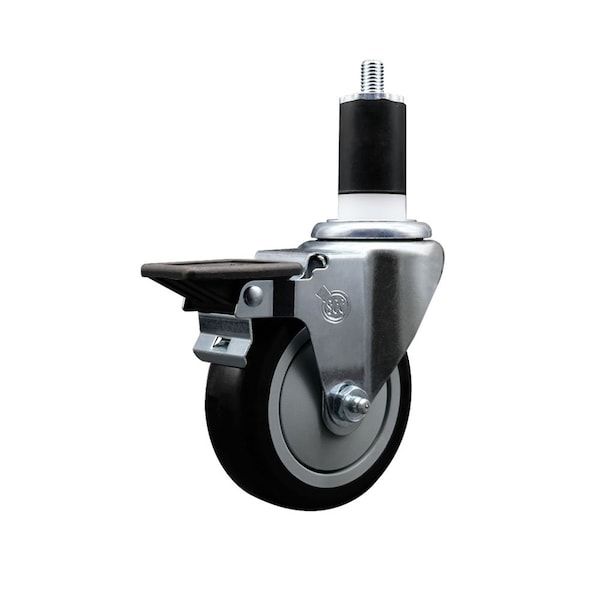 4'' Black Poly Swivel 1-1/2'' Expanding Stem Caster with Brake